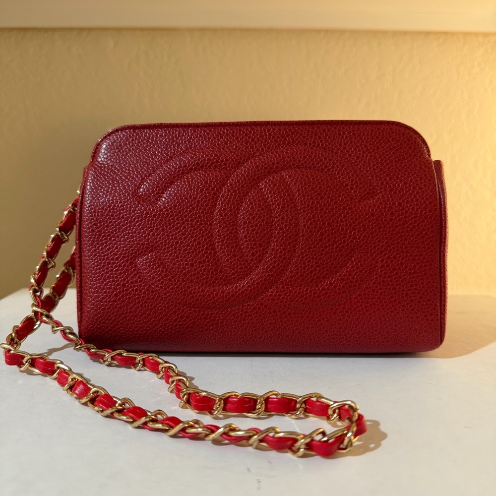 Authentic Vintage Chanel Caviar Timeless CC Wrist Pouch